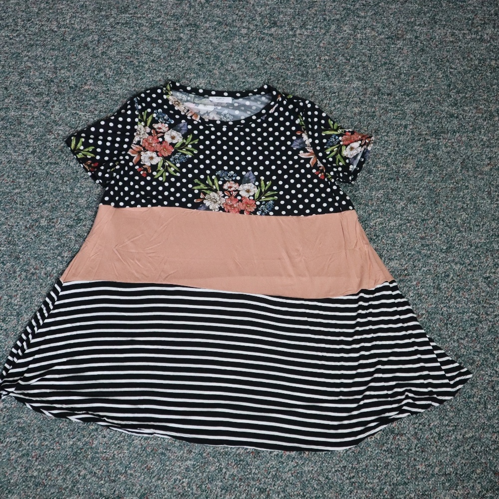 Color Block Floral Striped Dress